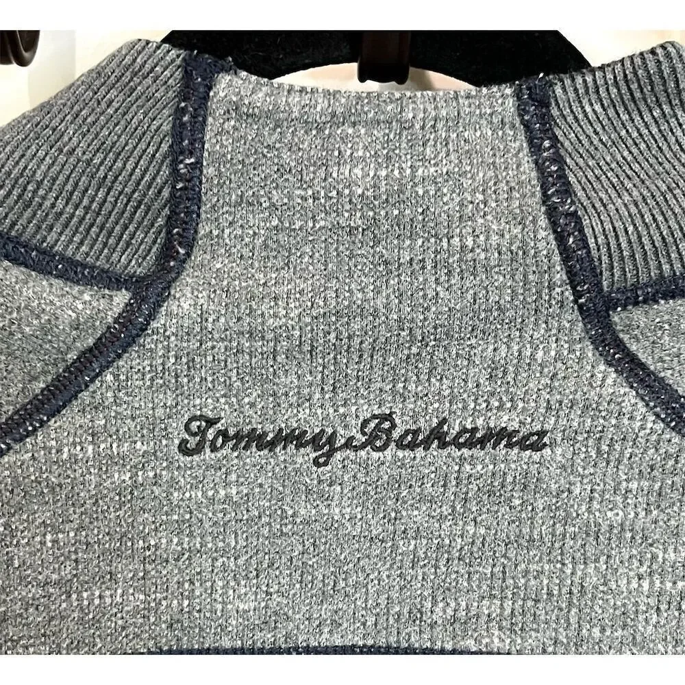 Tommy Bahama Men's Gray Quarter Zip Pullover Sweater Reversible Fall